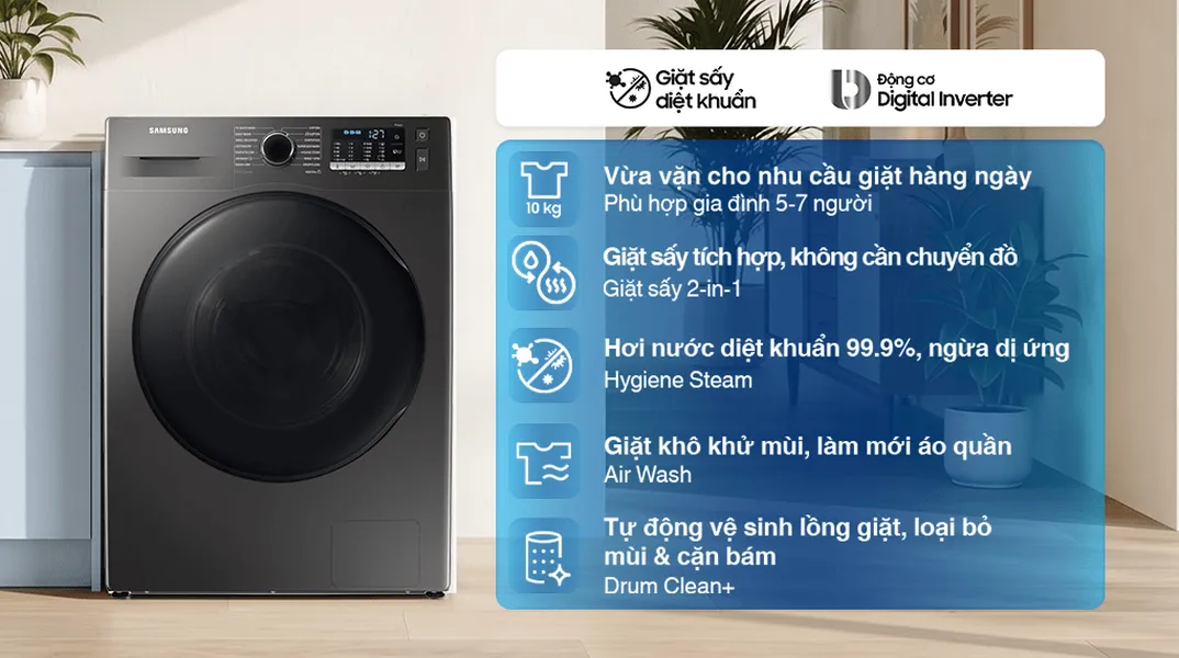 Máy Giặt Sấy Samsung Inverter 10/6 Kg WD10HG4U04BBSV