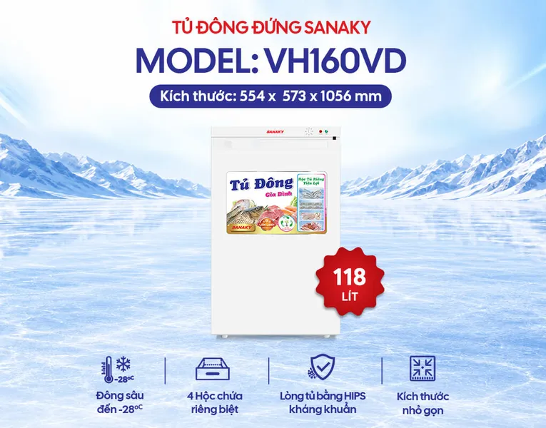 Tủ Đông Sanaky 118 Lít VH-160VD