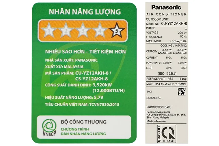 Máy Lạnh 2 chiều Panasonic Inverter 1.5 Hp CU/CS-YZ12AKH-8
