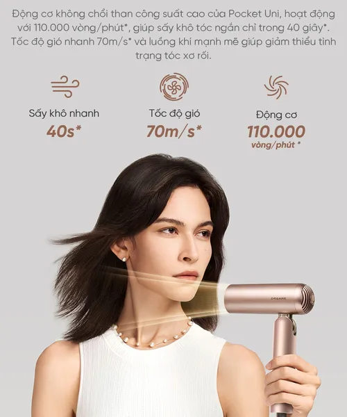 Máy Sấy Tóc Dreame Hair Pocket Uni AHD54 Màu Vàng Đồng