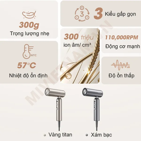 Máy Sấy Tóc Tốc Độ Cao Dreame AHD51 Hair Pocket Màu Vàng Đồng
