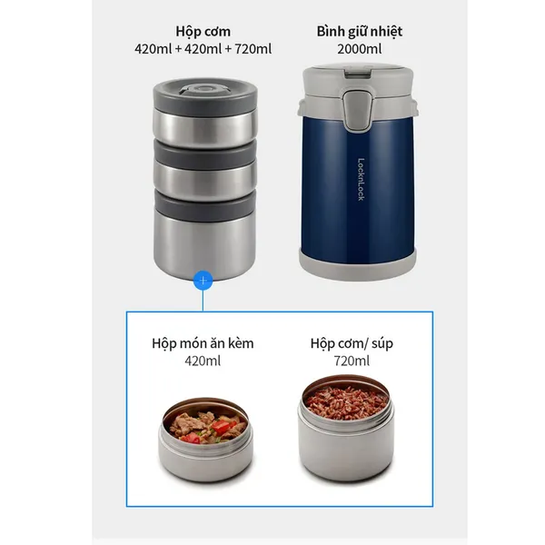 Bộ Hộp Cơm Giữ Nhiệt LocknLock Easy Carry LHC8039BLU