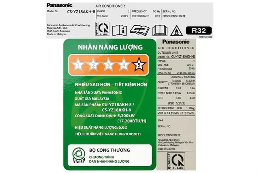 Máy Lạnh 2 chiều Panasonic Inverter 2 Hp CU/CS-YZ18AKH-8