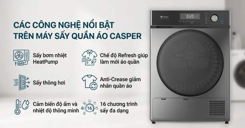 Các công nghệ nổi bật trên máy sấy quần áo Casper