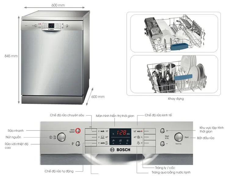 Máy Rửa Chén Bosch SMS63L08EA Series 6 - Châu Âu