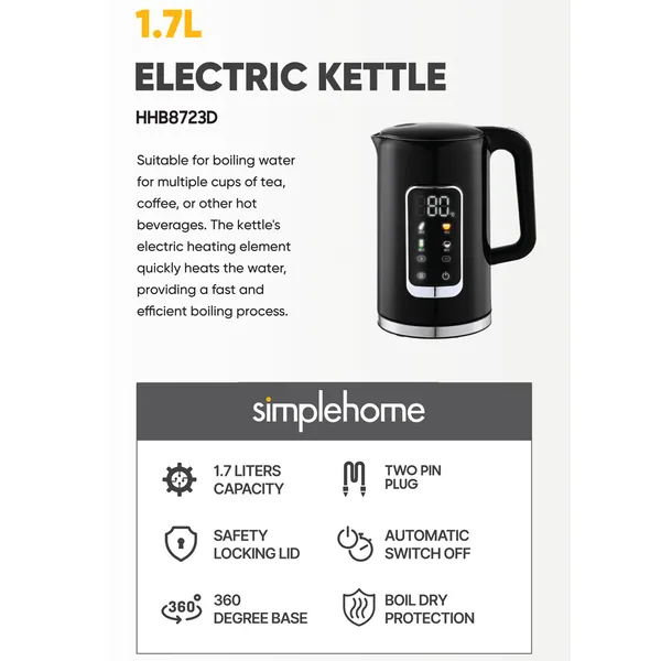 Bình Đun Siêu Tốc 2 Lớp Simplehome HHB8723D Màu Đen