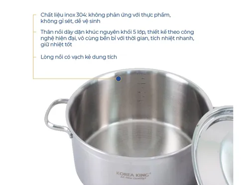 Nồi Inox 5 Lớp Đáy Liền Korea King KP-20S5PLY 3 Lít 3