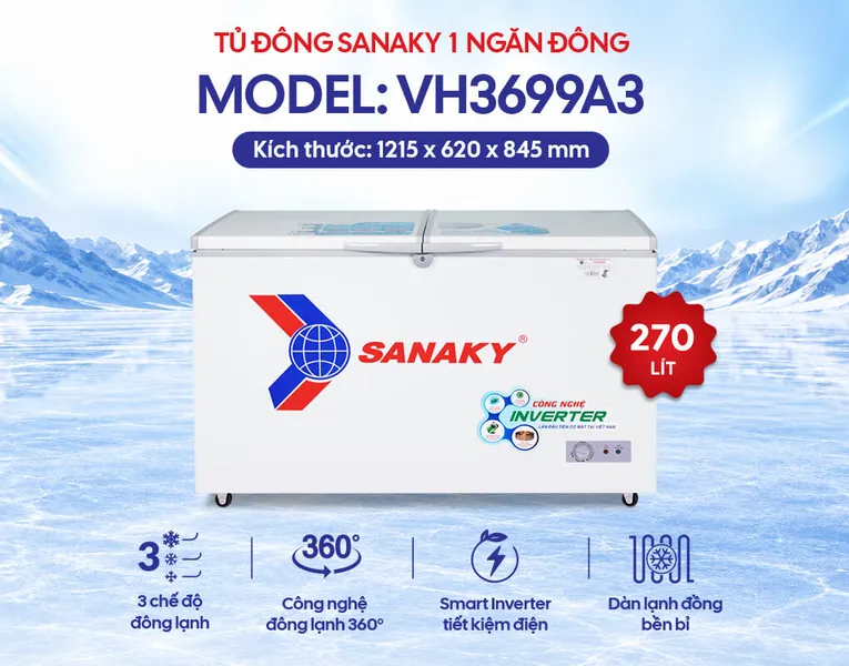 Tủ Đông Sanaky Inverter 270 Lít VH-3699A3