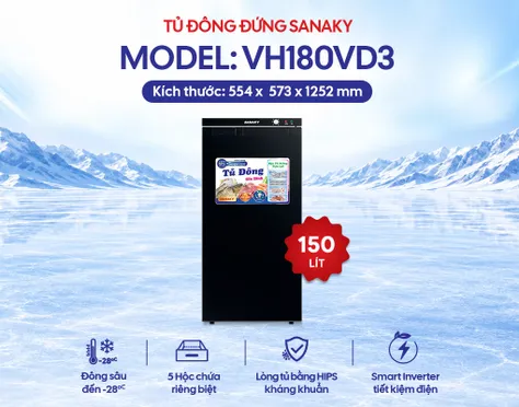 Tủ Đông Sanaky Inverter 150 Lít VH-180VD3 0
