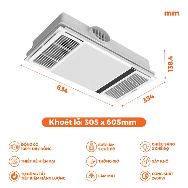 Quạt Hút Sưởi 5in1 Điều Khiển Từ Xa Nanoco NBD2560