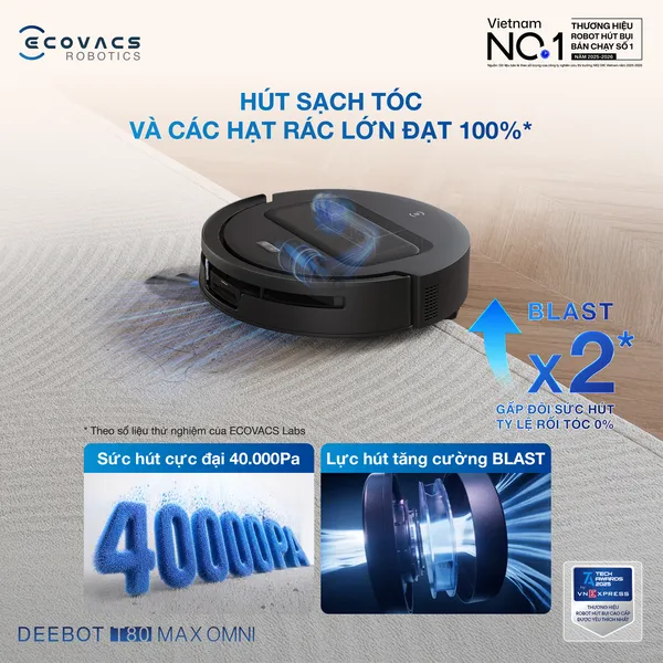 Robot Hút Bụi Lau Nhà Ecovacs T80 Max Omni Black