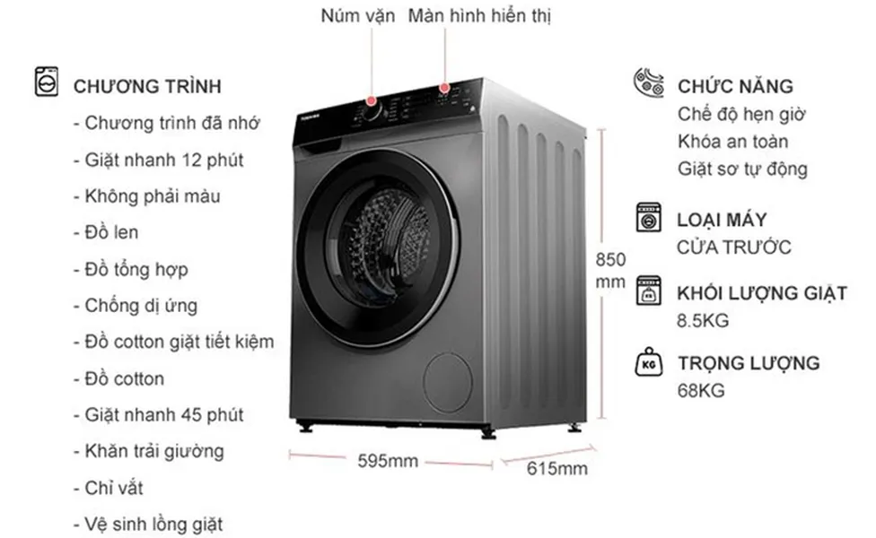 Máy Giặt Toshiba Inverter 8.5 Kg TW-BK95M4V (SK)