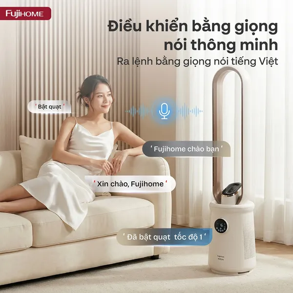 Quạt Không Cánh Điều Khiển Giọng Nói Fujihome Luxury BF15-HEPA-VOICE (Màu trắng)