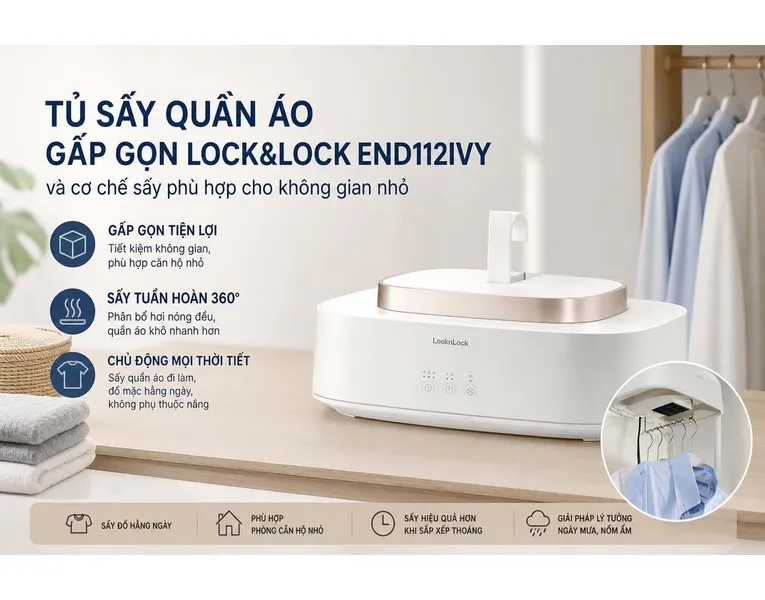 Tủ Sấy Quần Áo Gấp Gọn Lock&Lock END112IVY 600W
