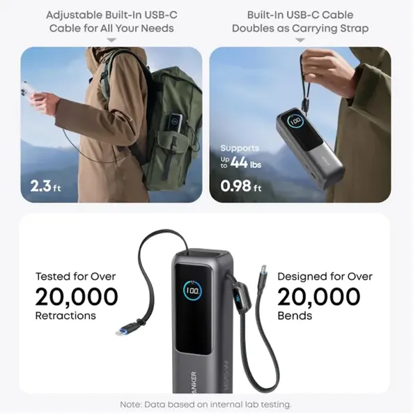 Pin dự phòng Anker 25.000mAh 165W tích hợp cáp rút gọn A1695