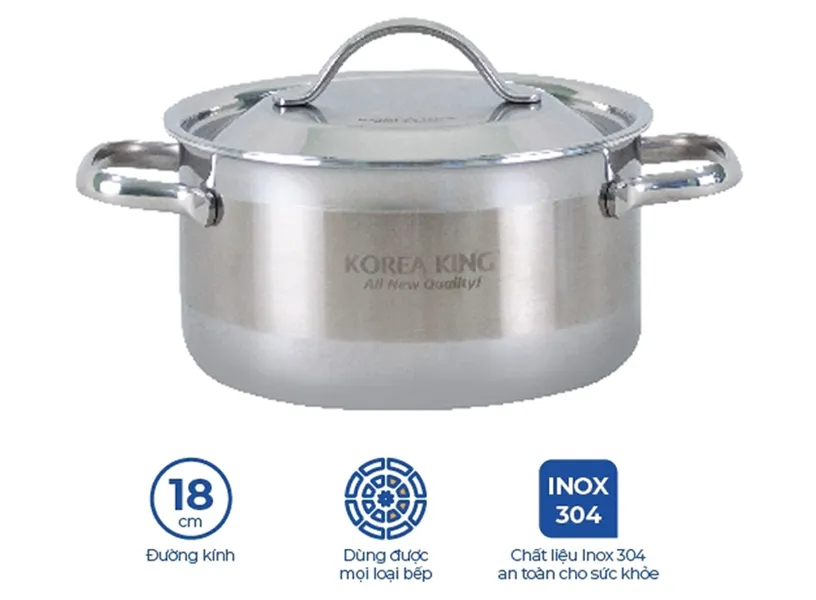 Nồi Inox 5 Lớp Đáy Liền Korea King KP-18S5PLY 2 Lít