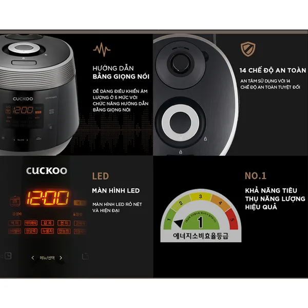 Nồi Cơm Điện Tử Áp Suất Cuckoo CRP-PWV1008F/BKDSCRVNCV 1.8 Lít