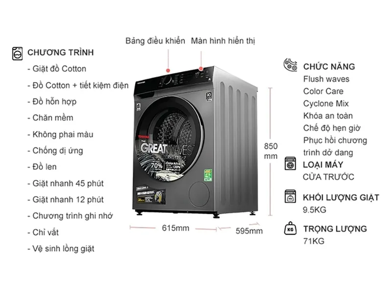 Máy Giặt Toshiba Inverter 9.5 Kg TW-BK105M4V (SK)