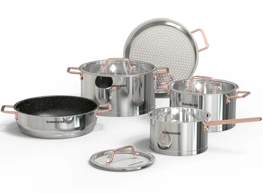 Bộ Nồi Chảo Inox Cao Cấp 5 Đáy Sunhouse SHG989