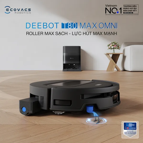 Robot Hút Bụi Lau Nhà Ecovacs T80 Max Omni Black