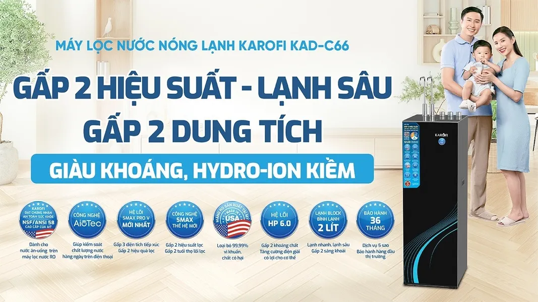 Máy Lọc Nước Nóng Lạnh Karofi KAD-C66 12 Lõi