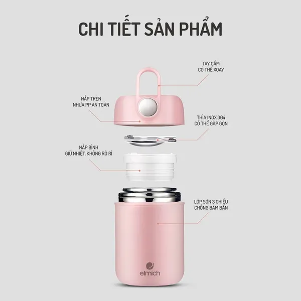 Bình Đựng Thức Ăn Giữ Nhiệt Inox 316 Elmich EL8019