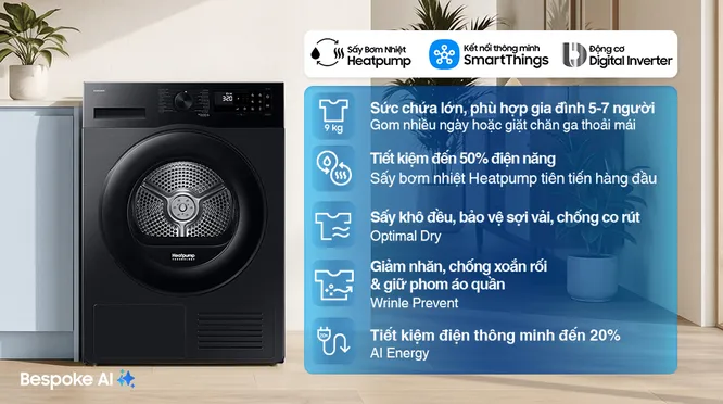 Máy Sấy Bơm Nhiệt Samsung 9 Kg DV90CGC2A0ABSV