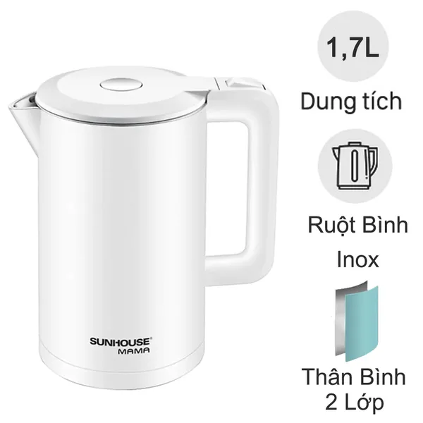 Bình đun siêu tốc inox 2 lớp 1.7 lít Sunhouse Mama SHD1386W