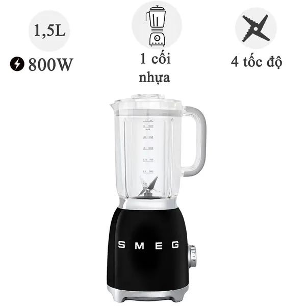 Máy xay sinh tố Smeg BLF01BLEU, màu đen 800W