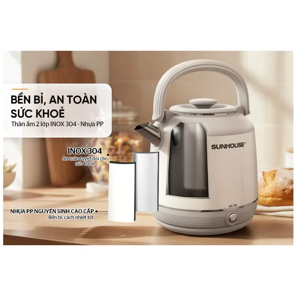 Ấm Siêu Tốc Inox Giữ Nhiệt 2.5 Lít Sunhouse SHD1392