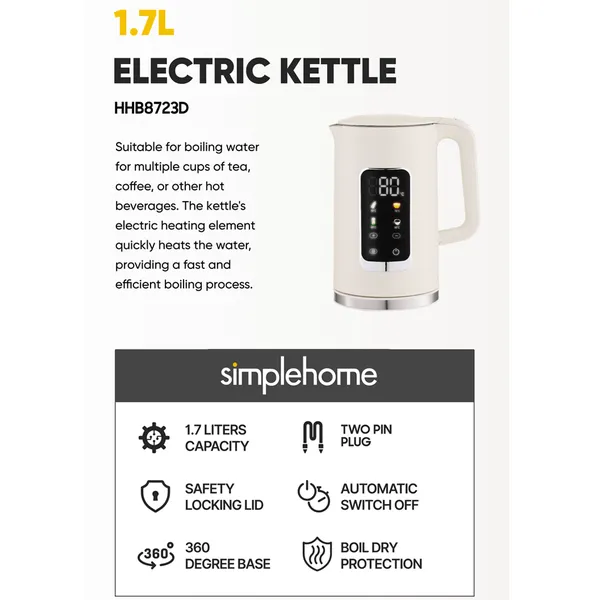Bình Đun Siêu Tốc 2 Lớp Simplehome HHB8723D Màu Kem