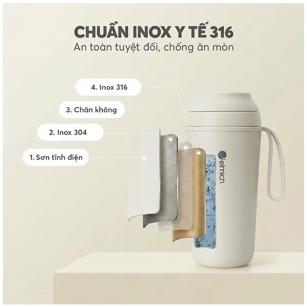Cốc Giữ Nhiệt Inox 316 Elmich EL8305WH 450ml
