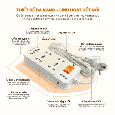 Ổ Cắm Nối Dài An Toàn Comet CESG3222-UCQ 4