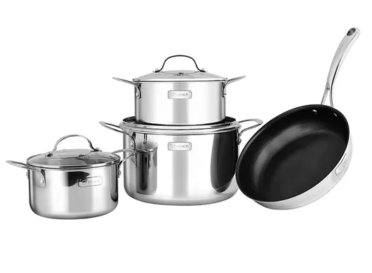 Bộ Nồi Inox 304 Cao Cấp 3 Lớp Liền Đáy Tri-Max 4 Món Size 18-20-26 - Chảo 26cm