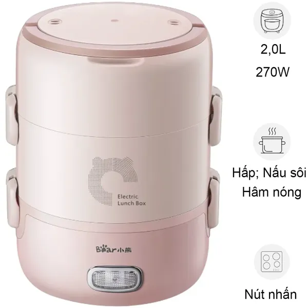 Hộp Cơm Điện Cầm Tay Bear DFH-B20S6 2 Lít - Hàng Quốc Tế - Bản Tiếng Anh