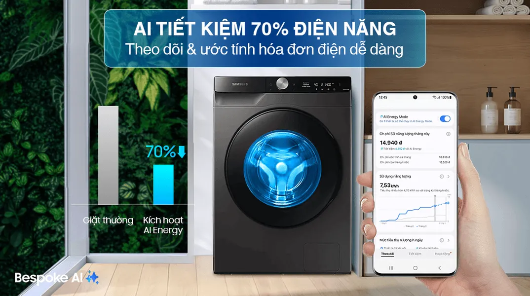Máy Giặt Sấy Samsung Inverter AI 11/7 Kg WD11T734DBX/SV