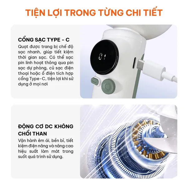 Quạt Sạc Cầm Tay Có Sò Lạnh Comet CRF1202 10W
