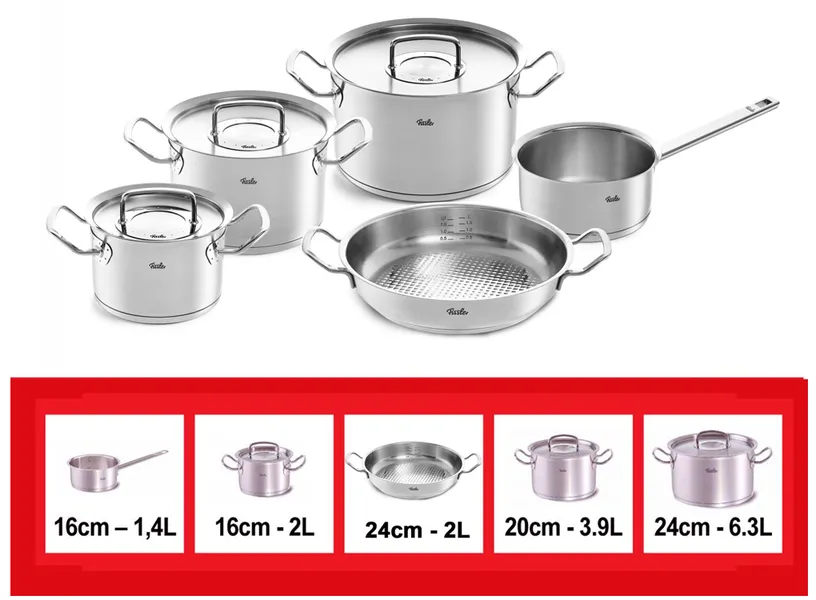 Bộ Nồi Fissler Original Profi 5 Món Có Quánh Và Chảo Tay Cầm - Xuất Xứ Đức