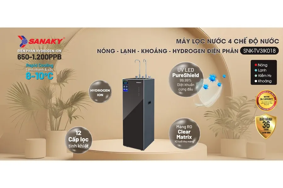 Máy Lọc Nước Ion Kiềm Hydrogen Sanaky 12 Lõi SNK-TV3IK018