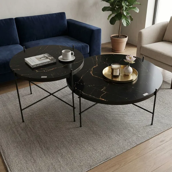 Bộ Bàn Coffee Cẩm Thạch Tròn LC-063-1 Và LC-063-2