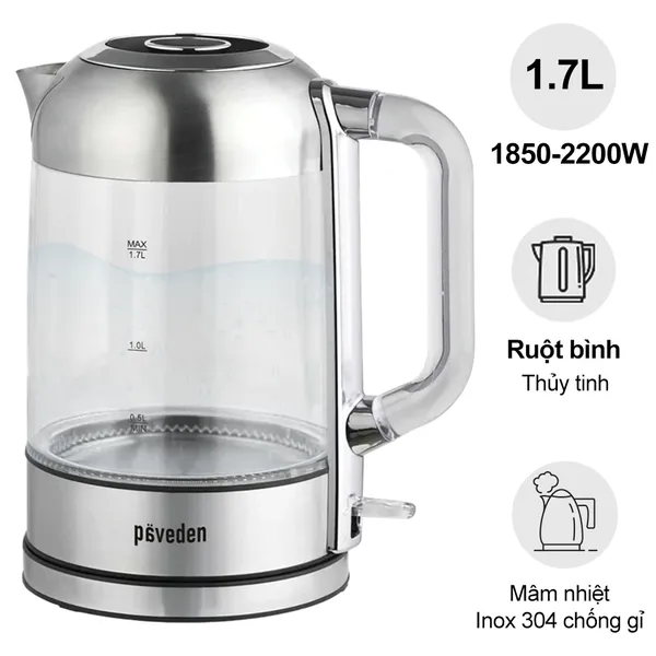 Ấm Đun Siêu Tốc Paveden PKT-1722G 1.7 Lít