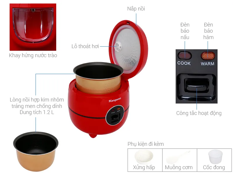 Nồi Cơm Điện Kangaroo KG822 1.2 lít
