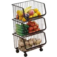 Bộ rổ kim loại có bánh xe 3 tầng