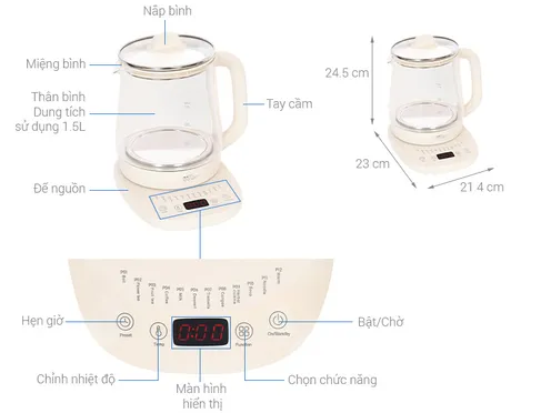 Bình Đun Siêu Tốc Đa Năng Bear HK-4H15Z 1.5 Lít 5
