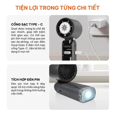Quạt Sạc Cầm Tay Có Sò Lạnh Comet CRF1302 10W 7