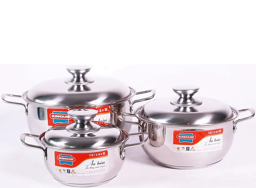 Bộ nồi inox 3 đáy Sunhouse SH335 16-20-24 cm