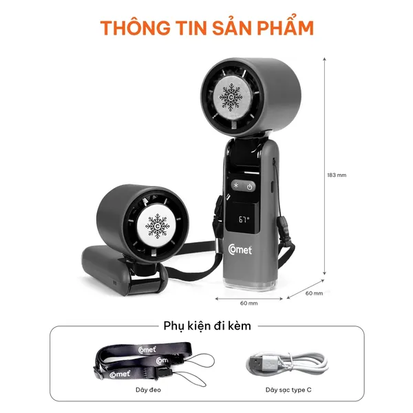 Quạt Sạc Cầm Tay Có Sò Lạnh Comet CRF1302 10W