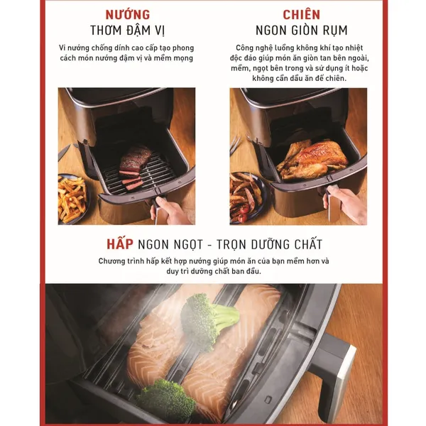 Nồi Chiên Không Dầu Kết Hợp Hấp Tefal FW201815 6.5 Lít