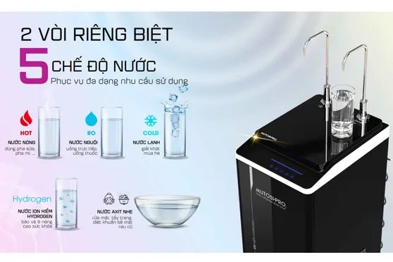 Máy Lọc Nước Điện Giải iON Kiềm Hydrogen Nóng Lạnh Nguội Mutosi MP-P89K 9 Lõi 3 Tấm Điện Cực 10