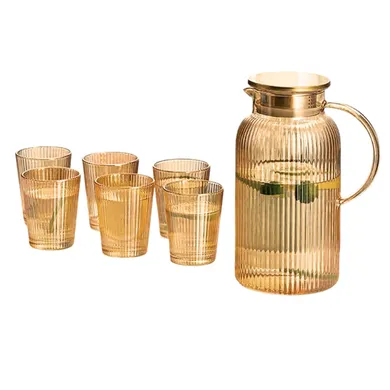 Bộ Bình Ly Thủy Tinh Deli Sea Sọc Vàng 7 Món